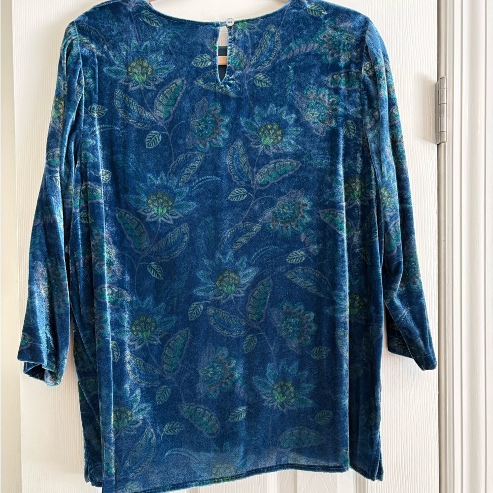 SALE J. Jill Peacock Blue Velvet Top | Printed Luxe Blouse | Women’s Medium - Picture 5 of 8